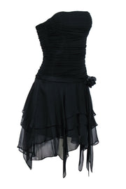 Current Boutique-BCBG Max Azria - Black Strapless Mini Dress w/ Handkerchief Hem Size XS