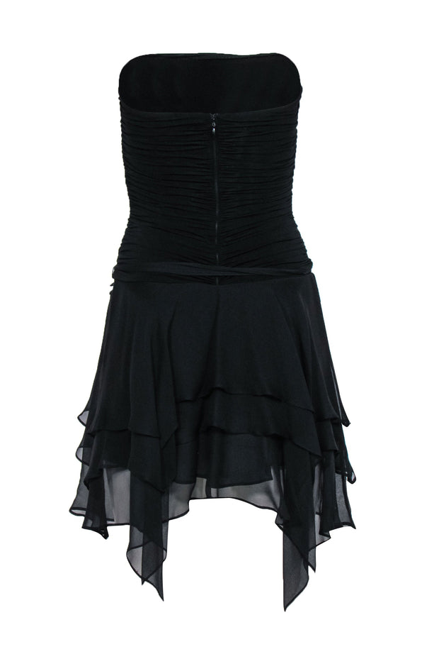 Current Boutique-BCBG Max Azria - Black Strapless Mini Dress w/ Handkerchief Hem Size XS