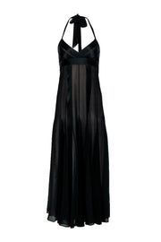 Current Boutique-BCBG Max Azria - Black Striped Long Silk Dress w/ Sheer Paneling & Nude Slip Sz 2