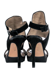 Current Boutique-BCBG Max Azria - Black Suede Open Toe Ankle Strap Stilettos Sz 6.5