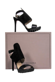 Current Boutique-BCBG Max Azria - Black Suede Open Toe Ankle Strap Stilettos Sz 6.5