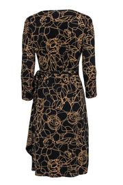 Current Boutique-BCBG Max Azria - Black & Tan Scribble Print Wrap Dress Sz M