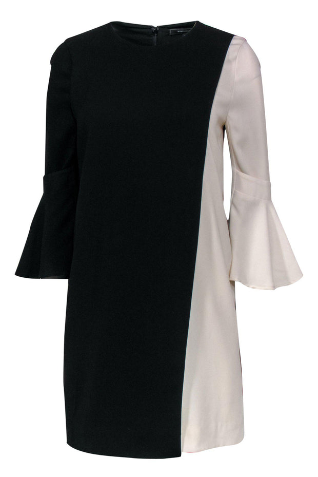 Current Boutique-BCBG Max Azria - Black & White Bell Sleeve Shift Dress w/ Overlay Sz XS