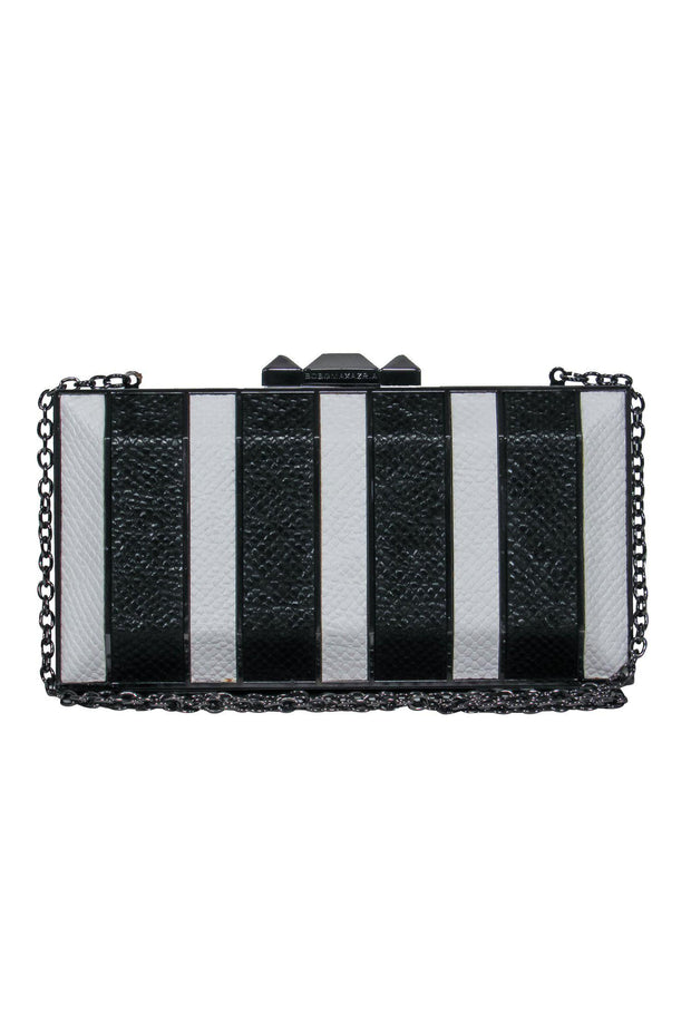 Current Boutique-BCBG Max Azria - Black & White Snakeskin Textured Box Clutch