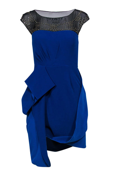 Current Boutique-BCBG Max Azria - Blue Draped Sheath Dress w/ Studs Sz 2