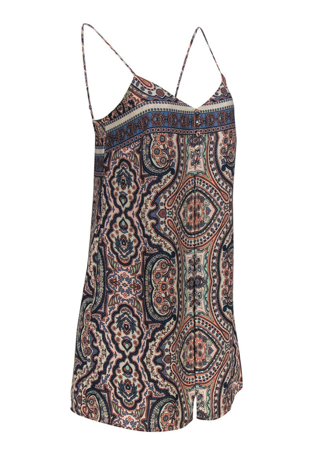 Current Boutique-BCBG Max Azria - Blue & Pink Paisley Draped Front Romper Sz XS