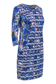 Current Boutique-BCBG Max Azria - Blue Printed Paneled Sheath Dress w/ Cropped Sleeves Sz S