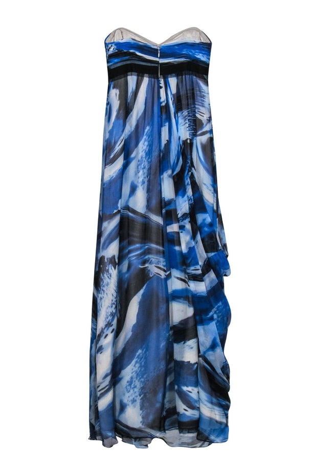 Current Boutique-BCBG Max Azria - Blue, White & Black Marbled Strapless Silk Maxi Dress Sz 0