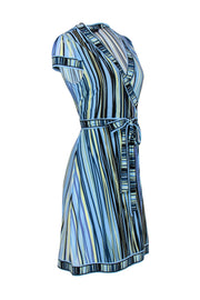 Current Boutique-BCBG Max Azria - Blue & Yellow Striped Short Sleeve Wrap Dress Sz S