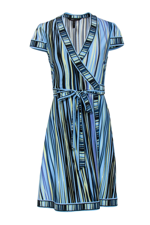 Current Boutique-BCBG Max Azria - Blue & Yellow Striped Short Sleeve Wrap Dress Sz S