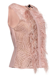 Current Boutique-BCBG Max Azria - Blush "Meg" Crochet Lace Tank w/ Feathers Sz L