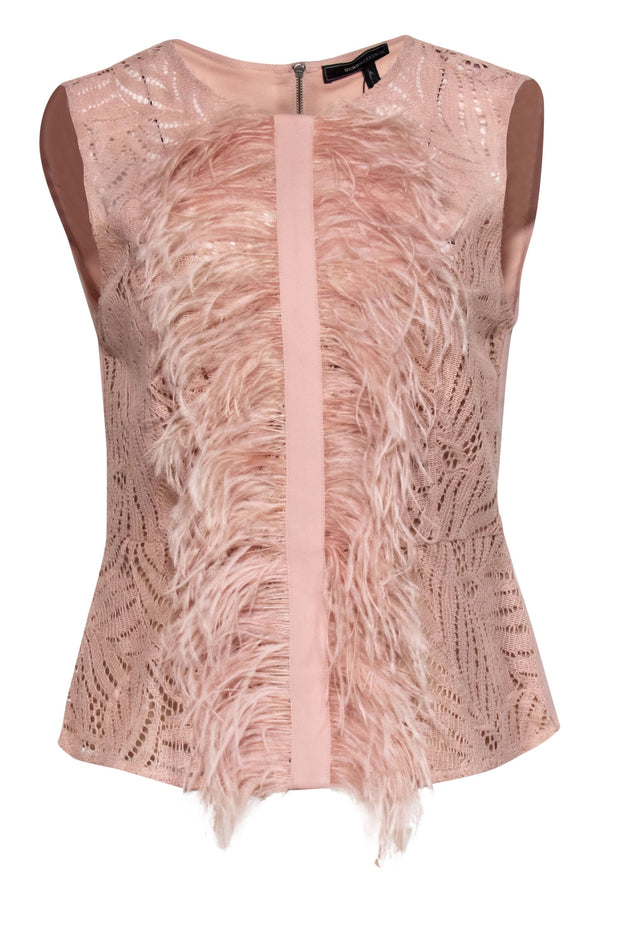 Current Boutique-BCBG Max Azria - Blush "Meg" Crochet Lace Tank w/ Feathers Sz L