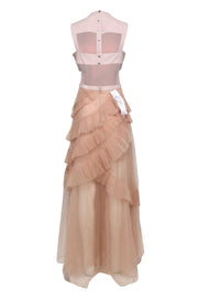 Current Boutique-BCBG Max Azria - Blush Sleeveless Cutout "Avalon" Gown w/ Ruffled Tulle Skirt Sz 10