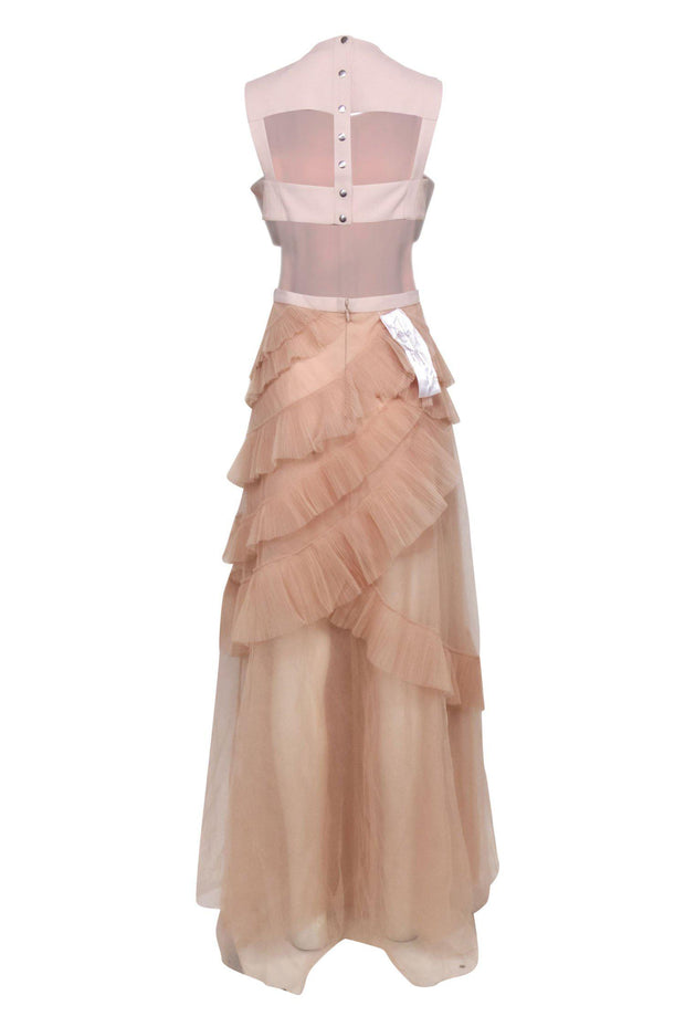 Current Boutique-BCBG Max Azria - Blush Sleeveless Cutout "Avalon" Gown w/ Ruffled Tulle Skirt Sz 10