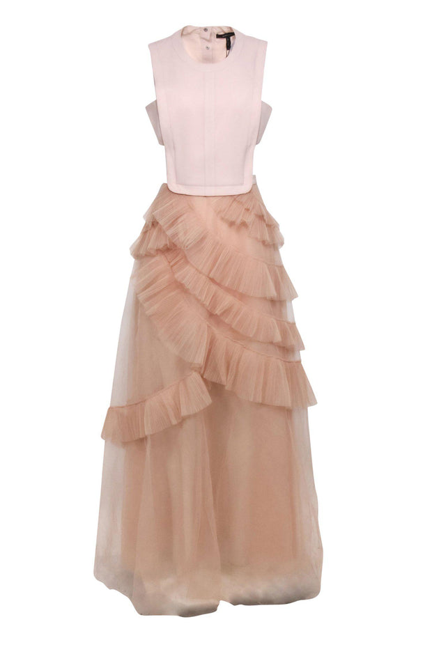 Current Boutique-BCBG Max Azria - Blush Sleeveless Cutout "Avalon" Gown w/ Ruffled Tulle Skirt Sz 10