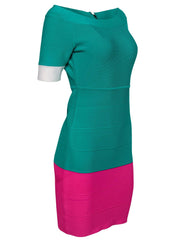 Current Boutique-BCBG Max Azria - Bright Green & Pink Bandage Dress Sz L