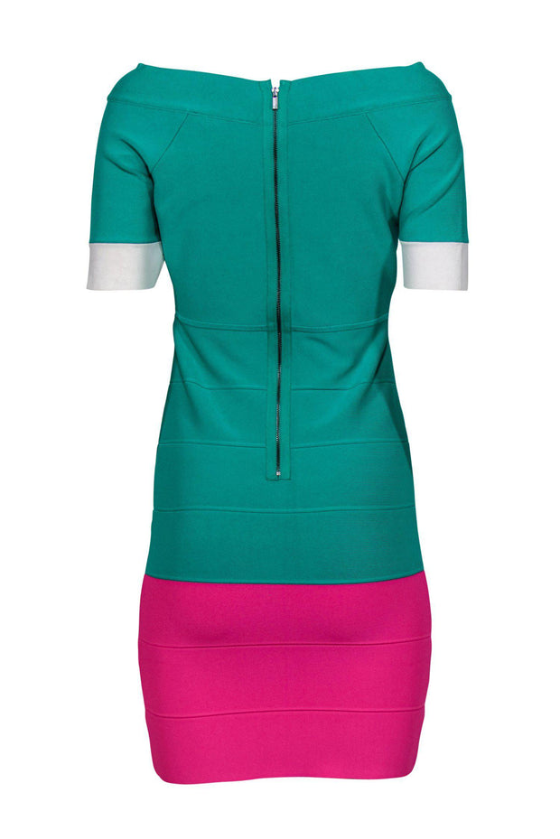 Current Boutique-BCBG Max Azria - Bright Green & Pink Bandage Dress Sz L