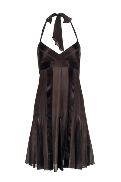 Current Boutique-BCBG Max Azria - Brown Silk & Satin Pleated Halter Dress Sz 0