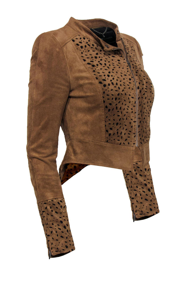 Current Boutique-BCBG Max Azria - Brown Suede Cropped Jacket w/ Laser Cutout Sz XS