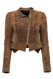 Current Boutique-BCBG Max Azria - Brown Suede Cropped Jacket w/ Laser Cutout Sz XS