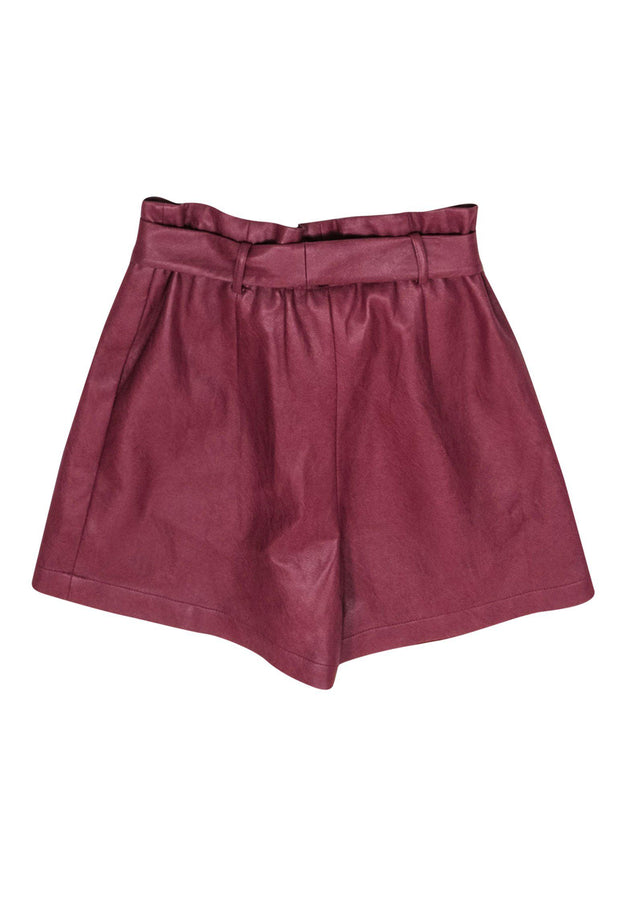 Current Boutique-BCBG Max Azria - Burgundy Faux Leather Paperbag Shorts Sz XS