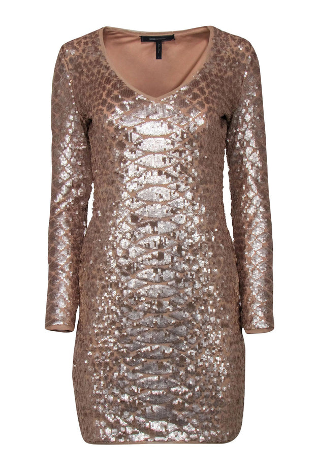 Current Boutique-BCBG Max Azria – Champagne Sequin Mini Dress Sz M