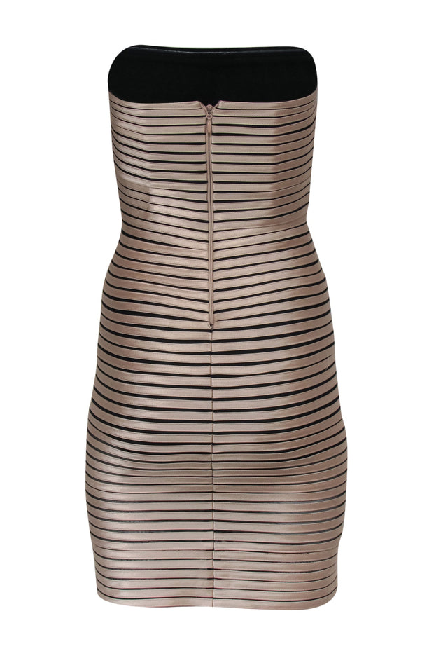 Current Boutique-BCBG Max Azria - Champagne Striped Satin Strapless Bodycon Sz 2