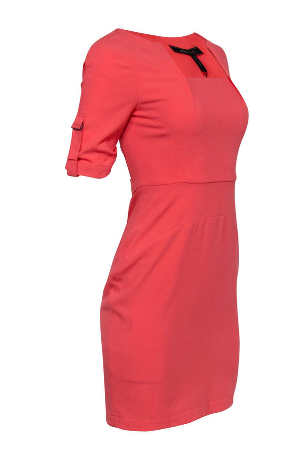 Current Boutique-BCBG Max Azria - Coral Square-Neck Sheath Dress w/ Cuffed Sleeves Sz 2