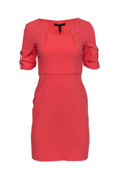 Current Boutique-BCBG Max Azria - Coral Square-Neck Sheath Dress w/ Cuffed Sleeves Sz 2