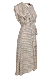 Current Boutique-BCBG Max Azria - Cream Floral Faux Wrap Midi Dress w/ Ruffles Sz S