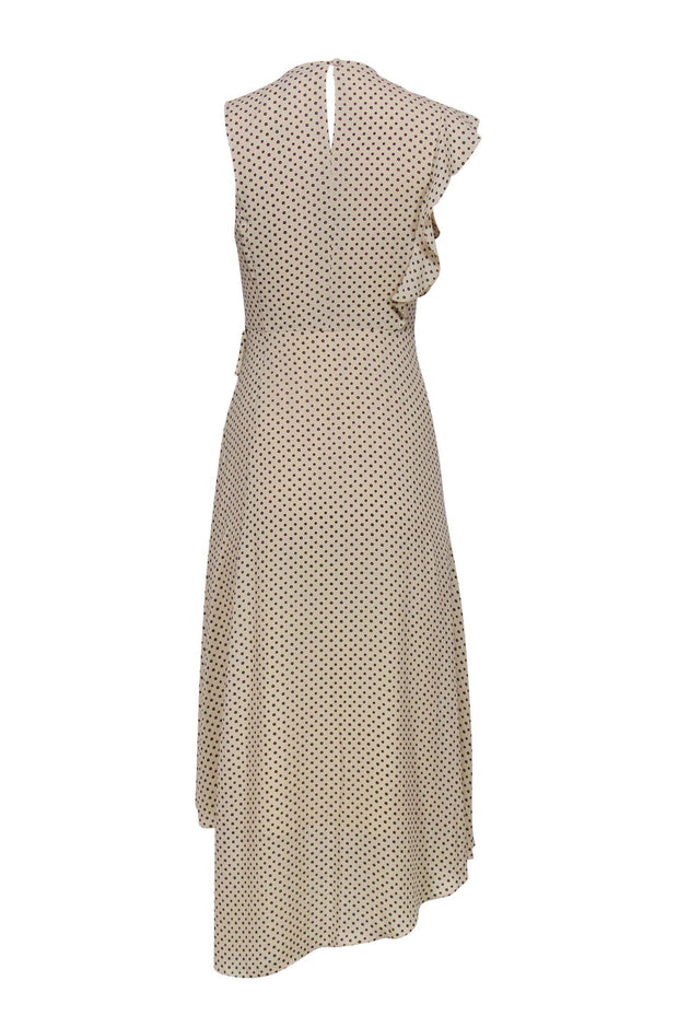 Current Boutique-BCBG Max Azria - Cream & Navy Floral Polka Dot Ruffle Faux Wrap Dress Sz XXS