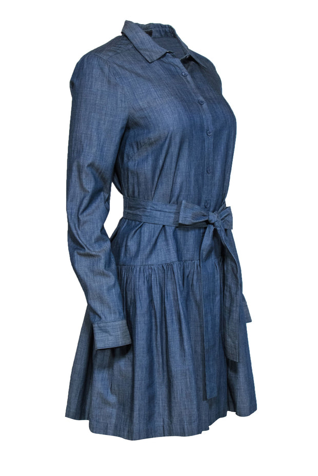 Current Boutique-BCBG Max Azria - Dark Wash Chambray Button-Up Belted Shirtdress Sz S