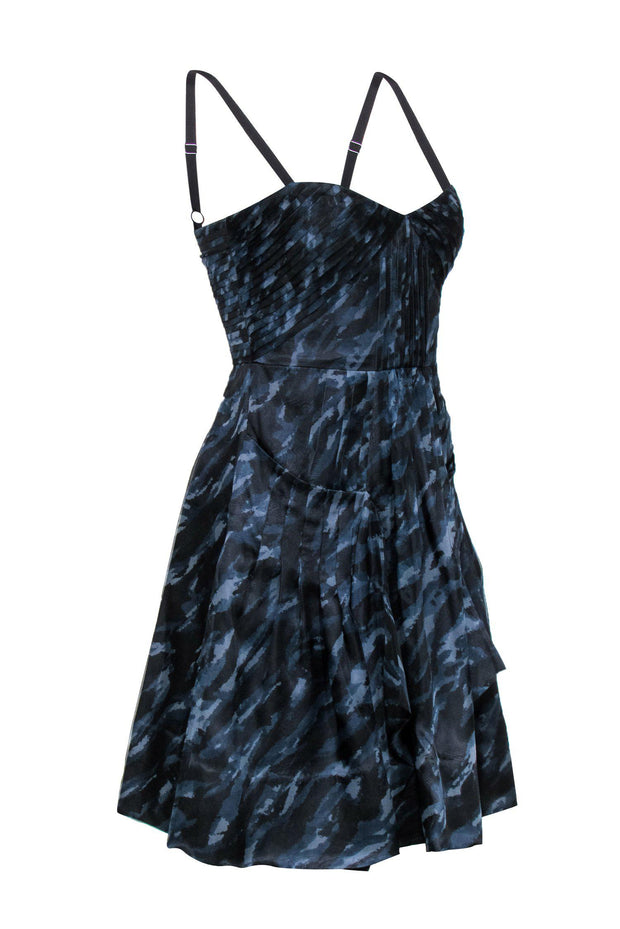 Current Boutique-BCBG Max Azria - Dusty Blue & Black Marble Pleated A-Line Dress Sz 0