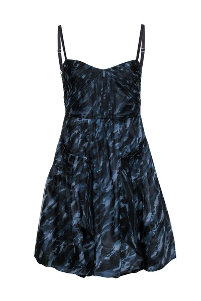 Current Boutique-BCBG Max Azria - Dusty Blue & Black Marble Pleated A-Line Dress Sz 0