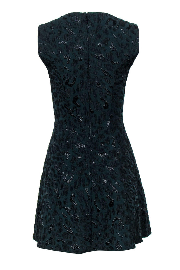 Current Boutique-BCBG Max Azria - Emerald Green Sparkly Leopard Print Sleeveless Fit & Flare Dress Sz 0