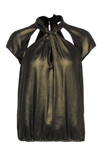 Current Boutique-BCBG Max Azria - Gold Cap Sleeve Top w/ Cutouts Sz M