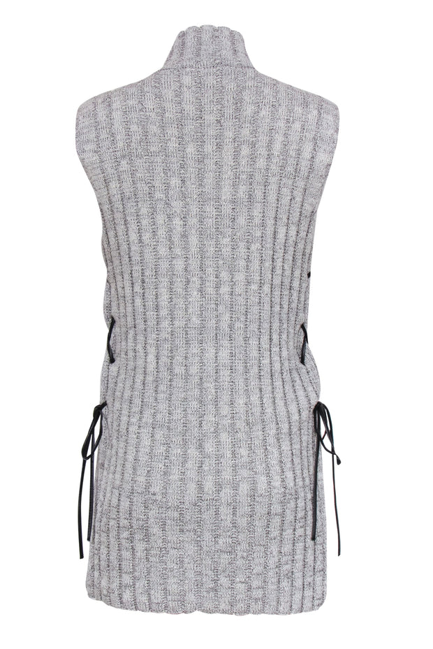 Current Boutique-BCBG Max Azria - Gray Ribbed Knit Mock Neck Mini Dress w/ Leather Ties Sz S