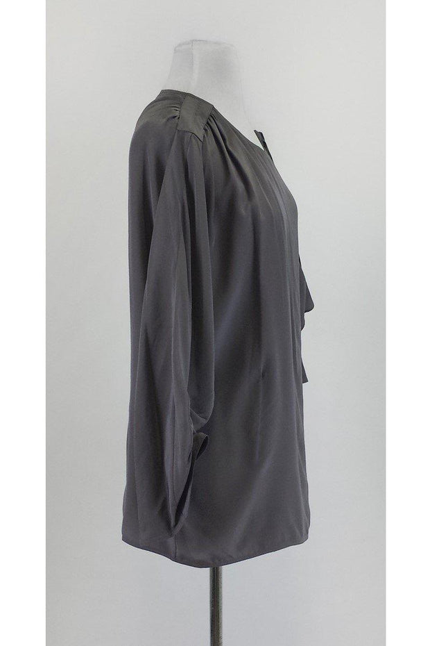 Current Boutique-BCBG Max Azria - Grey Wrap Blouse w/ Ruched Sleeves Sz M