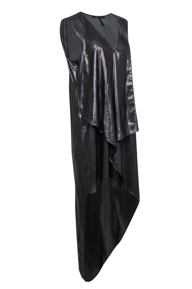 Current Boutique-BCBG Max Azria - Gunmetal Metallic Draped Shift Dress Sz L