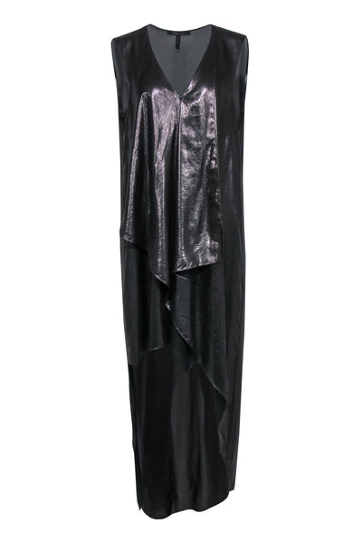 Current Boutique-BCBG Max Azria - Gunmetal Metallic Draped Shift Dress Sz L