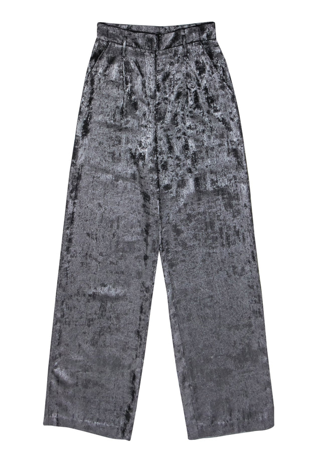 Current Boutique-BCBG Max Azria - Gunmetal Metallic Wide Leg Satin Trousers Sz XXS