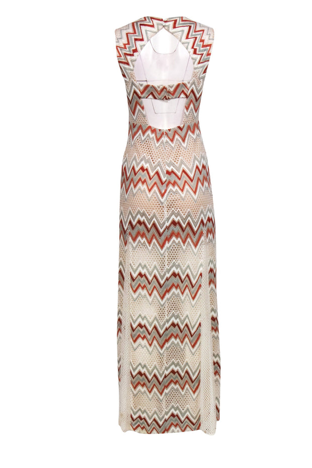 Current Boutique-BCBG Max Azria - Ivory Chevron Pattern Crochet Maxi Dress w/ Open Back Sz 2