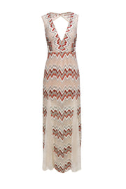 Current Boutique-BCBG Max Azria - Ivory Chevron Pattern Crochet Maxi Dress w/ Open Back Sz 2