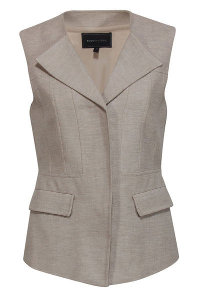 Current Boutique-BCBG Max Azria - Khaki Woven Cotton Zip-Up Vest Sz S