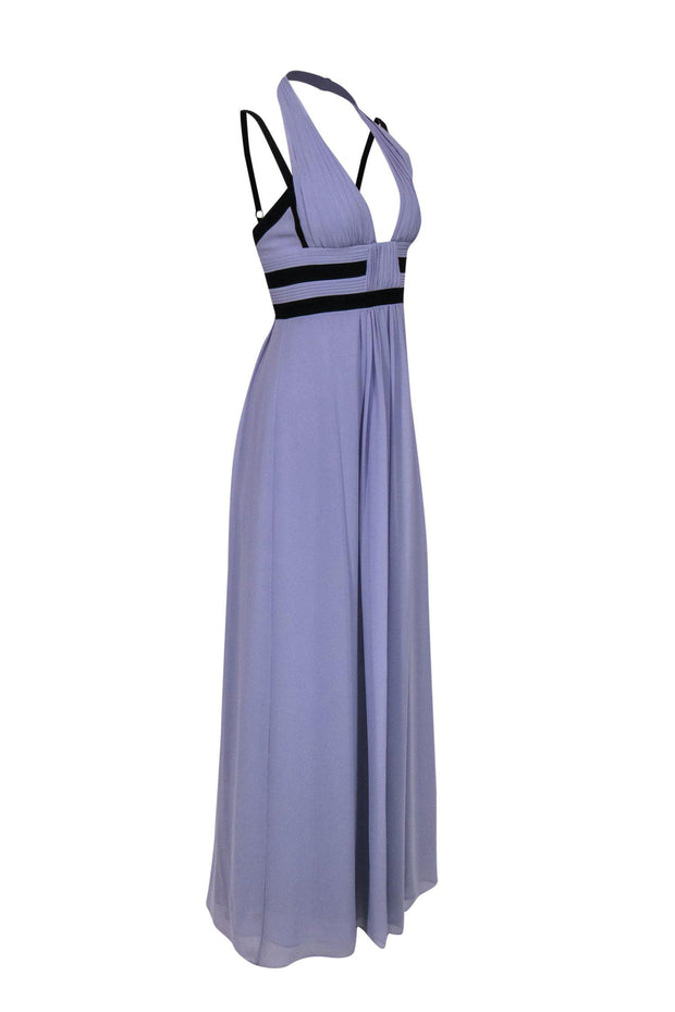 Current Boutique-BCBG Max Azria - Lavender Pleated Halter-Style Sleeveless Gown w/ Black Trim Sz 2