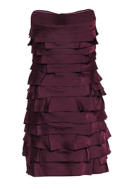 Current Boutique-BCBG Max Azria - Maroon Strapless Zipper Front Tiered Ruffle Mini Dress Sz 8