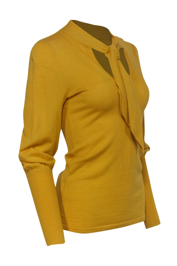 Current Boutique-BCBG Max Azria - Mustard Yellow Sweater w/ Neck Tie Sz XS