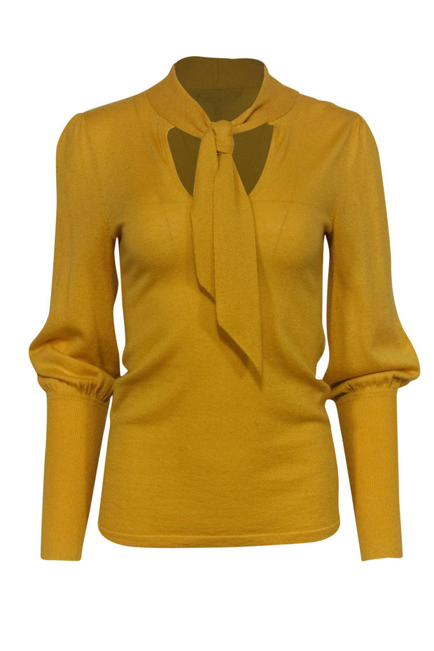 Current Boutique-BCBG Max Azria - Mustard Yellow Sweater w/ Neck Tie Sz XS