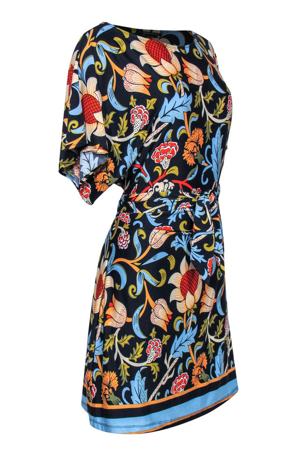 Current Boutique-BCBG Max Azria - Navy Floral Printed Tie Waist Peplum Sheath Dress Sz XS