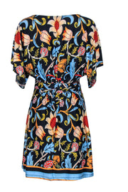 Current Boutique-BCBG Max Azria - Navy Floral Printed Tie Waist Peplum Sheath Dress Sz XS